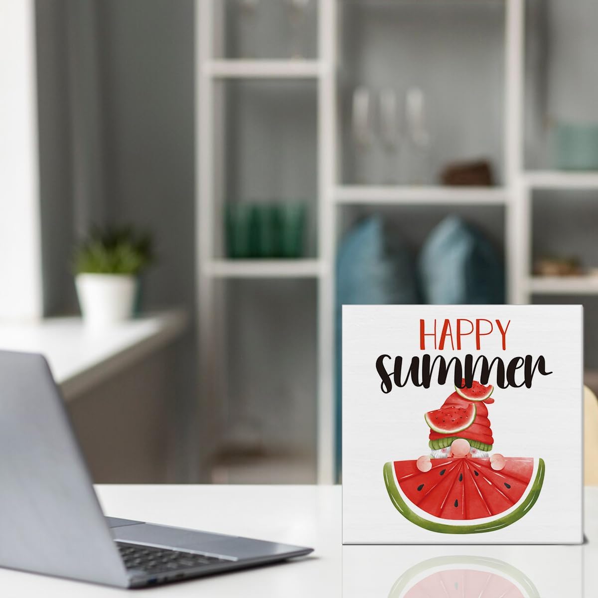 Watermelon Decor Farmhouse Summer Decorations Watermelon Gnome Wooden Sign Rustic Home Decor 5 x 5 Inches
