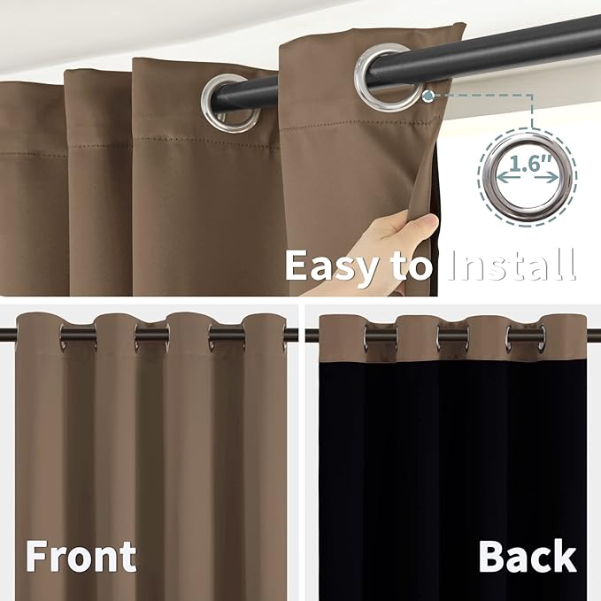 BGment Thermal Insulated 100% Blackout Curtains for Bedroom with Black Liner, Double Layer Full Room Darkening Noise Reducing Grommet Curtain (42 x 72 Inch, Taupe, 2 Panels)