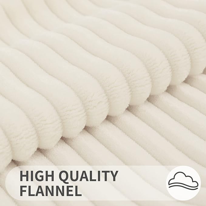 Simmore Decorative Fall Throw Pillow Covers 20x20 Set of 2, Soft Natural Plush Flannel Double-Sided Fluffy Couch Pillow Covers for Sofa Living Room, Cream White
