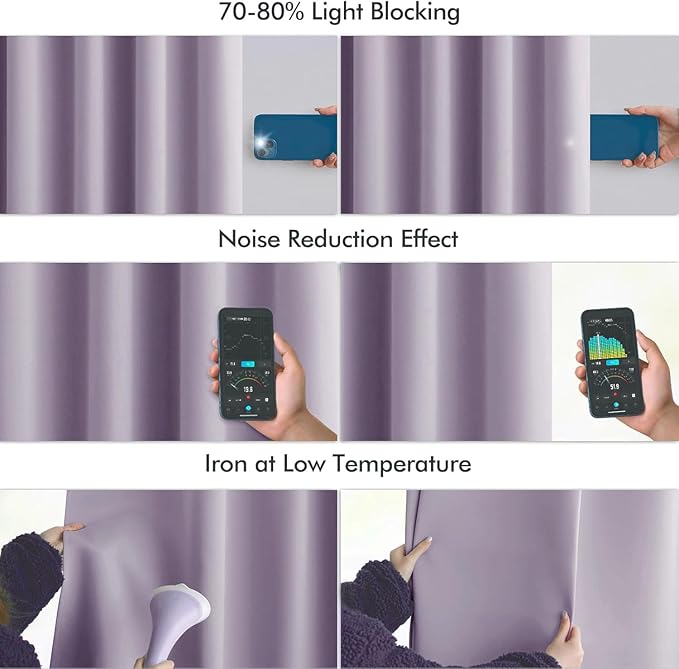 MIULEE Lilac Back Tab Blackout Curtains 102 Inch Long 2 Panels Set for Bedroom, Rod Pocket/Pinch Pleated Thermal Insulated Living Room Darkening Light Blocking Floor to Ceiling Drapes