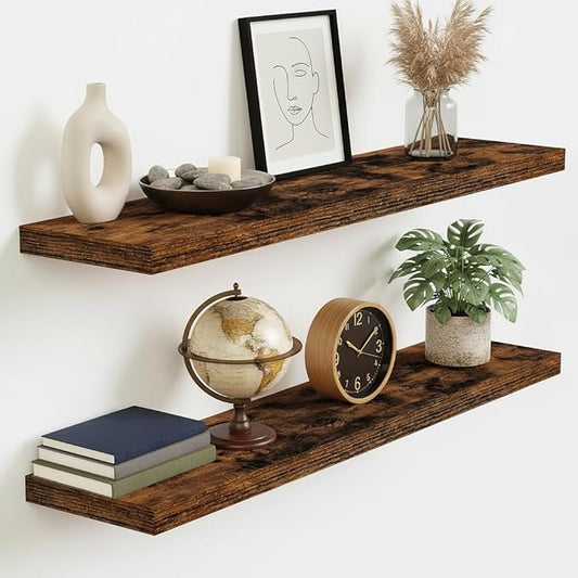 Vivelove Floating Shelves for Wall Mounted, 36 Inches Long Shelves, Display Shelf for Bathroom Living Room Kitchen Bedroom Office Farmhouse Home Decor, 36" X 9.3" X 1.5" - Set of 2, Rustic Brown