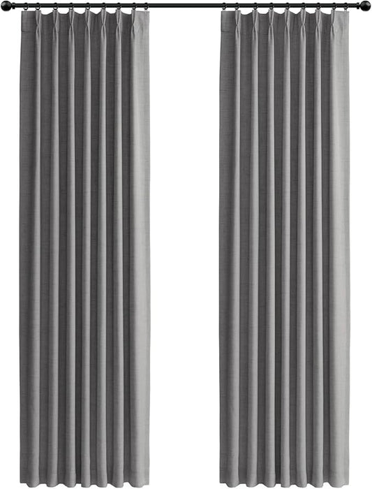 100% Blackout Shield Linen Look Textured Pinch Pleated Curtains Blackout Drapes 84 Inch Long 2 Panels Set, Faux Linen Blackout Curtains for Bedroom & Living Room, 40" W x 84" L, Dark Grey
