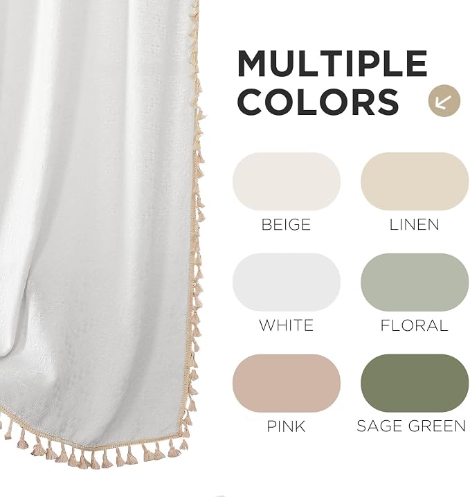 Joydeco White Boho Curtains 63 Inch Length 2 Panels, Super Soft Bohemian Farmhouse Curtains with Tassels, Semi Sheer Light Filtering Drapes for Bedroom Living Room (Rod Pocket, 52Wx63L)