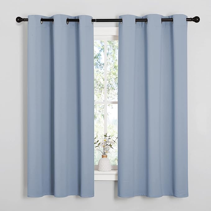 NICETOWN Vintage Blue Blackout Curtains 48 inches Length for Laundry Room, 2 Panels, 42" Wide, Thermal Insulated Decoration Drapes for Short Window