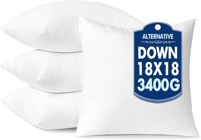 MIULEE 18x18 Down Alternative Pillow Inserts,Pack of 4 Throw Pillows 18 x 18 Inch Body Bed Sleeping Ultra Soft Fluffy Form for Sofa Couch Bed