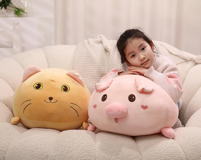 YESGIRL 20 inch Super Soft Cat Plush Pillow, Adorable Stuffed Animal Toy, Chubby Kawaii Cat Plushie for Boys Girls, Cute Room Decor Fat Animals Pillow, Kids Gifts for Birthday,Valentine,Christmas