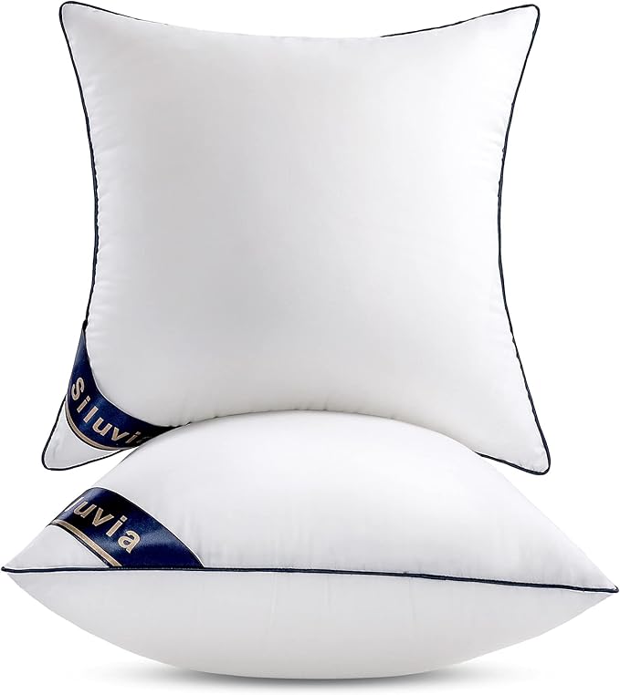 Siluvia Euro Pillows 26x26 Pillow Inserts Set of 2 Square Throw 26 Pillow with 100% Cotton Cover for Sofa, Couch, and Bed - White | 100% pure cotton cover, soft and breathable