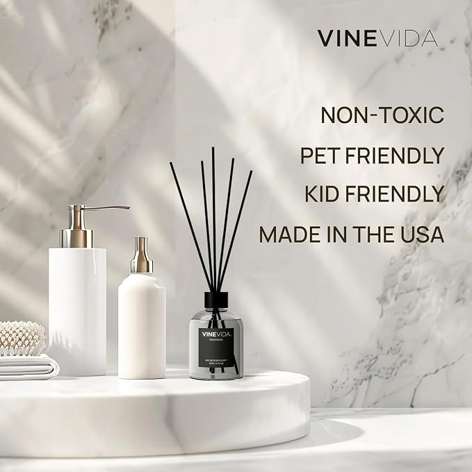 VINEVIDA Reed Diffuser Lemongrass & Ginger | Diffuser Reed for Home & Bathroom | Long-Lasting Scent Sticks Set | Oil Stick Diffuser | Bathroom Scent