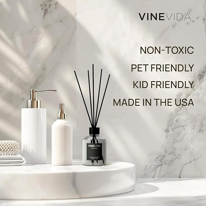 VINEVIDA Reed Diffuser Wood Sage & Sea Salt | Diffuser Reed for Home & Bathroom | Long-Lasting Scent Sticks Set | Oil Stick Diffuser | Bathroom Scent