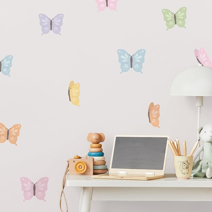 Teddylabels - Rainbow Butterflies - Easy-to-Apply & Removable Wall Stickers: Transform Your Toddlers Bedroom with Durable, Vibrant Peel-and-Stick Wall Decor – Stickers for Kids