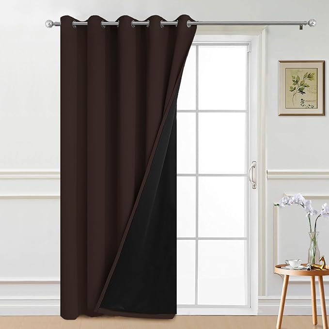 Yakamok 100% Blackout Lined Panels, Thermal Insulated Blackout Curtains for Bedroom, Heat Blocking Drapes for Living Room(70Wx84L, Brown, 1 Panel)
