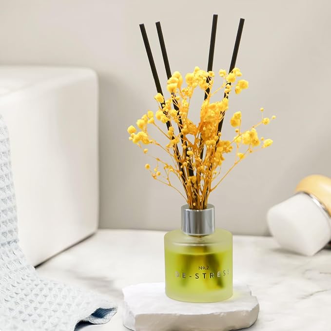 Freesia Jasmine White Tea Reed Diffuser Set, 3.4 oz Scent Diffuser with Dried Flower for Bathroom Small Place, Last up to 60 Days