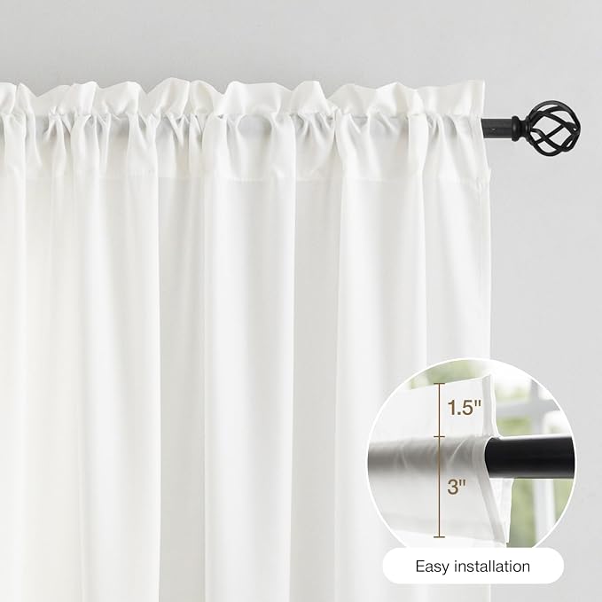 Anmao Non-See-Through Off White Privacy Semi Sheer Curtains for Living Room 96 Inch Length 2 Panels Set, Light Filtering That Let Light in Rod Pocket Window Drapes for Bedroom, 40W x 96L, Ivory White