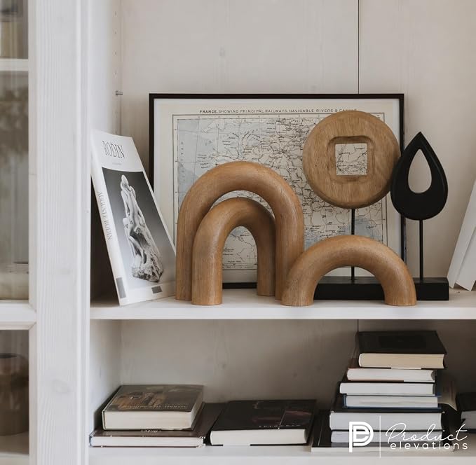 Wooden Arch Decor Set of 3, Scandinavian Japandi Wood Decorative Objects | Japandi Home Decor Accents, Coffee Tables, Bookshelves, Entryways, Console Decorations, Housewarming Gift