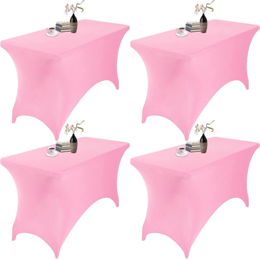 4Pack Spandex Waterproof Table Covers 4ft，Spandex 4ft Waterproof Table Cover for Party,Wedding, Banquet, and Events(Pink)