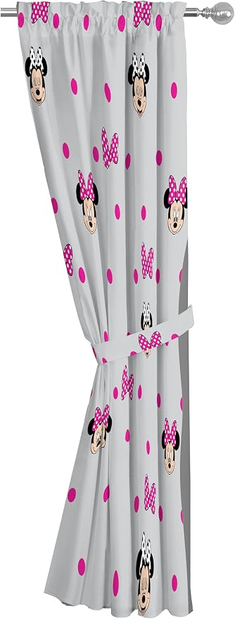 Jay Franco Window Curtains for Kids Bedroom 4-Piece Drape Set with 2 Tiebacks, Grey - Minnie Mouse, 42" W x 63" L (Pack of 2)
