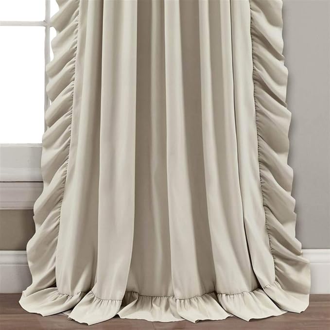 Lush Decor Reyna Ruffle Window Curtain Panel Set, Pair, 54" W x 84" L, Wheat - Flowy Curtain Set - Romantic Ruffle Curtains for Bedroom, Living room, or Dining Room - Farmhouse & Cottage Home Decor