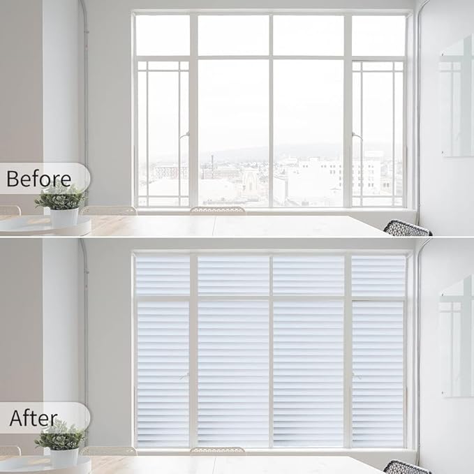 DERZGAO Window Privacy Film with Installation Tools, Blinds Pattern, Static Cling, Anti UV, Heat Control, Ideal for Home Shower Office Glass Door (Blinds Pattern, 29.6X157.4Inch)