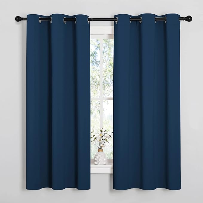 NICETOWN Window Curtain Panels, Thermal Insulated Solid Grommet Blackout Draperies/Drapes for Basement (Moroccan Blue, 1 Pair, 34 by 54-inch)