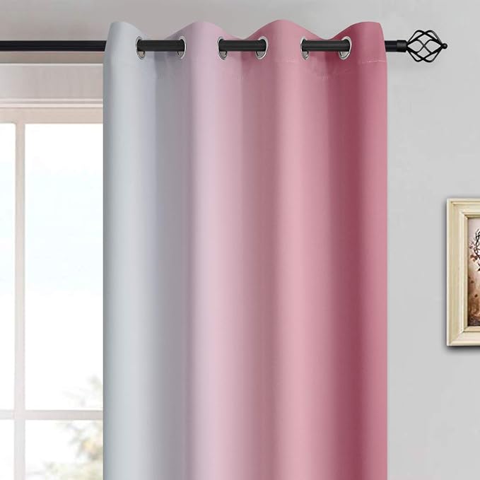 Yakamok Ombre Curtains Pink and Greyish White for Living Room,52Wx84L | Room Darkening Curtains 84,Thermal Insulated Gradient Color Drape,Light Blocking Grommet Window Curtains for Bedroom,2 Panels