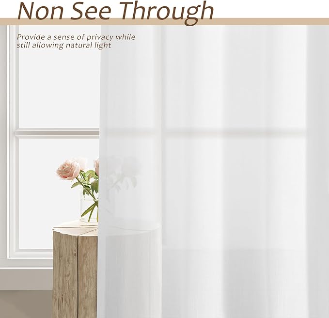 Aersas White Semi Sheer Long Curtains 120 Inch Length for Living Room 2 Panel Set Back Tab Rod Pocket Linen Textured Privacy Floor Curtains Light Reducing Farmhouse Curtain for Dining Room 52x120