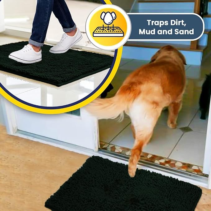 Muddy Mat® | Super Water Absorbent Door Mat Indoor, Microfiber Quick Dry Chenille Entryway Rug,Slip Resistant Front Door Mat,Indoor Mats for Entryway,Machine Washable Pet Rug, Hunter Green 20" x 30"