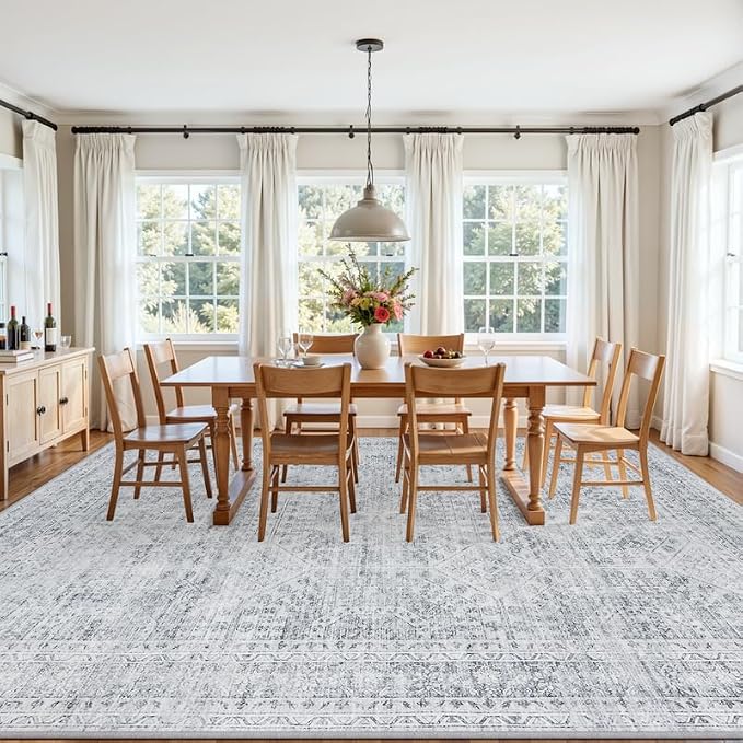 8x10 Area Rugs for Living Room: Vintage Boho Neutral Washable Rug Indoor Soft Large Area Rug Carpet for Bedroom Nursery Farmhouse Dining Room Office Floor Non-Slip Low Pile Under Table Rug Gray