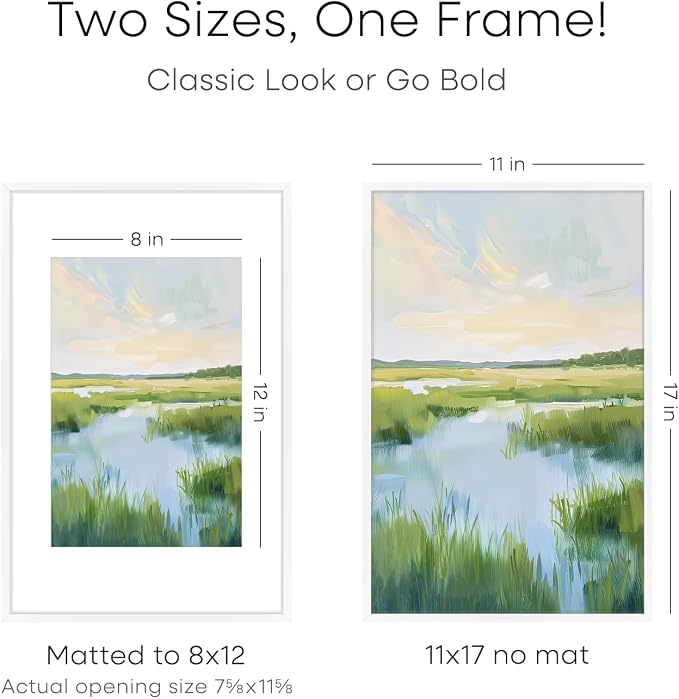 Homeforia 11 x 17 Picture Frame White, High End Metal 11x17 Poster Frames with Mat 8x12 for Photo, 11 x 17 White Frame Matted to 8 x 12 inch Print, 17x11 Thin Frame, Tempered Glass, Wall Kit, Set of 2