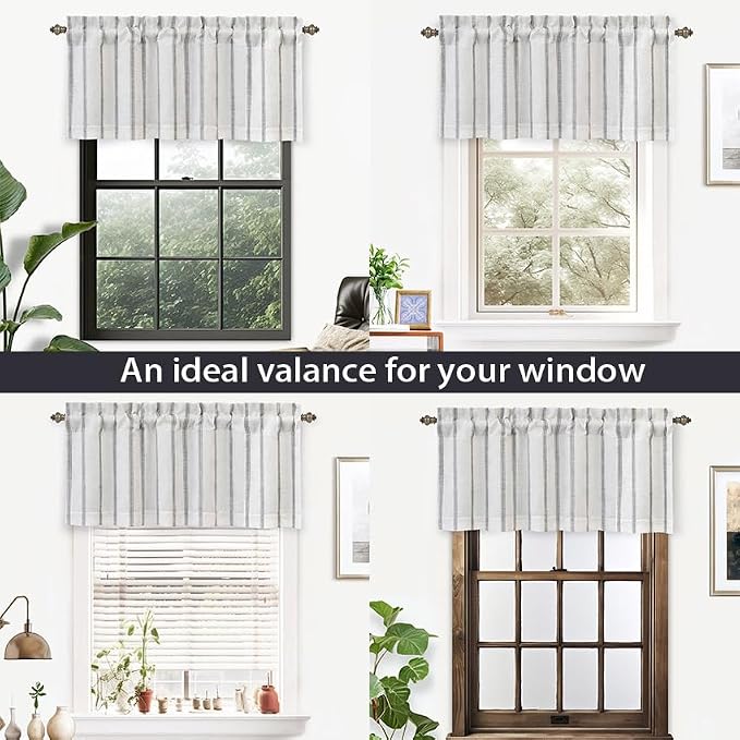 DriftAway Farmhouse Linen Lined Valance Double Layer Thermal Insulated Room Darkening Blackout Window Valances 3 Inch Rod Pocket Vertical Striped Kitchen Valance for Bathroom Single 52 x 24 Inch Gray