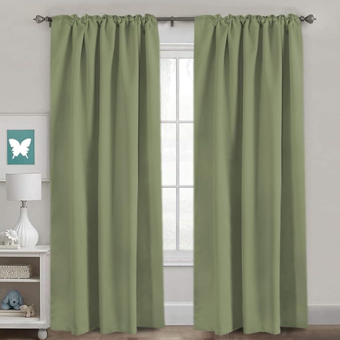 H.VERSAILTEX Blackout Curtains for Living Room Thermal Insulated Window Treatment Panels Room Darkening Blackout Drapes Back Tab/Rod Pocket Bedroom Draperies, 52 x 84 Inch, Sage, 2 Panels