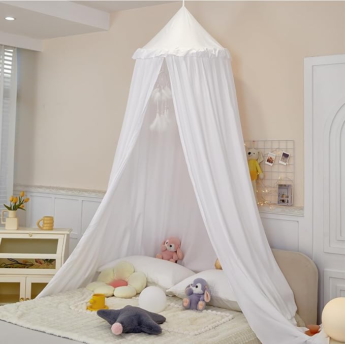 Princess Decor Canopy for Kids Bed, Soft and Durable Bed Canopy for Girls Room Tent Canopy Dreamy Mosquito Net Bedding, Children Reading Nook Canopies Indoor (White)