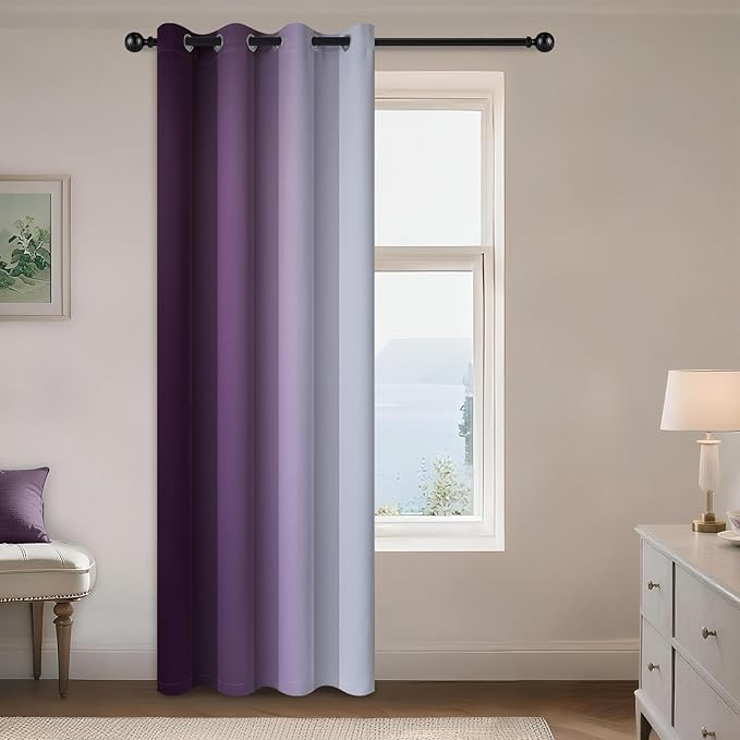 Yakamok Greyish White to Purple Ombre Curtain for Bedroom 84 Inch,1 Panel | Light Blocking Thermal Insulated Window Drape,Curtain for Living Room,Room Darkening Grommet Gradient Curtain 52Wx84L