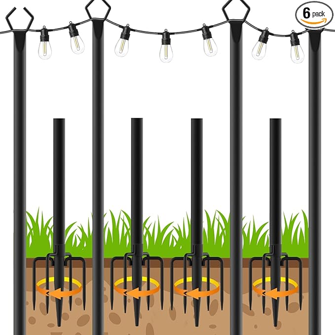 AHRLHR 4 Pack String Light Poles,Poles for Outdoor String lights10 Ft Metal Poles with Fork for Outdoor String Lights,Outdoor Light Poles with Fork,Patio,Deck,Backyard