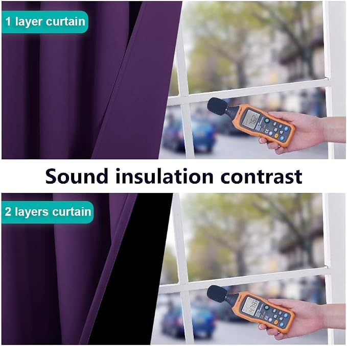 NICETOWN 100% Blackout Curtain Panels, Thermal Insulated Black Liner Curtains for Kitchen, Noise Reducing and Cold Blocking Drapes for Windows (Set of 2, Royal Purple, 52-inch Wide by 63-inch Long)