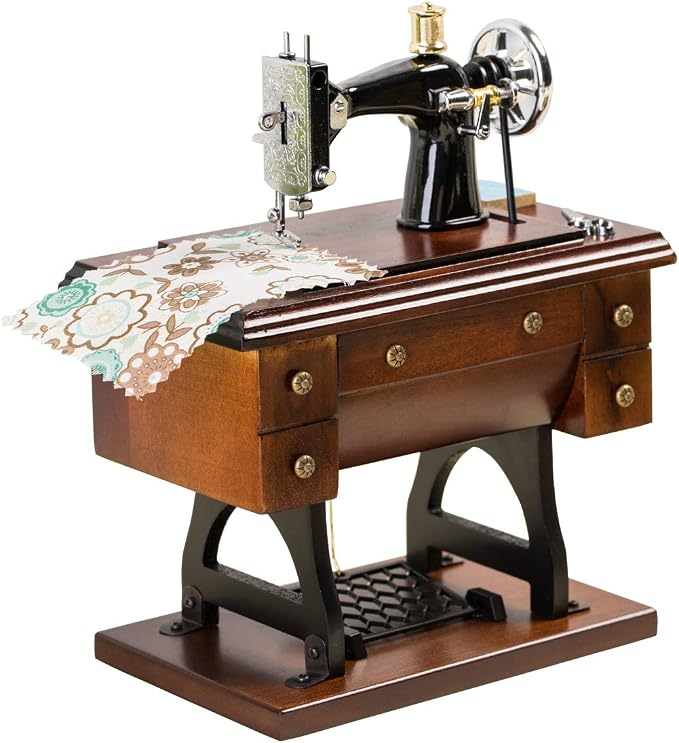 Sewing Machine Music Box Gift, Wooden Vintage Musical Box Christmas Anniversary Birthday Gifts for Mom Wife Grandma Friend Wind Up Mechanical Melody Fur Elise