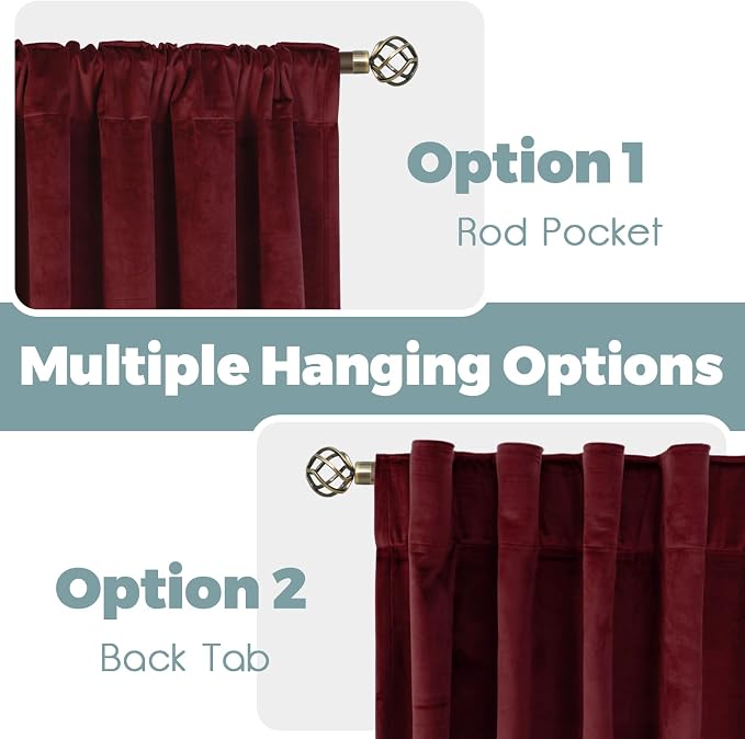 BGment Red Velvet Curtains 102 Inches Long for Living Room, Thermal Insulated Room Darkening Curtains Drapes Window Treatment with Back Tab and Rod Pocket, Set of 2 Panels, 52 x 102 Inch
