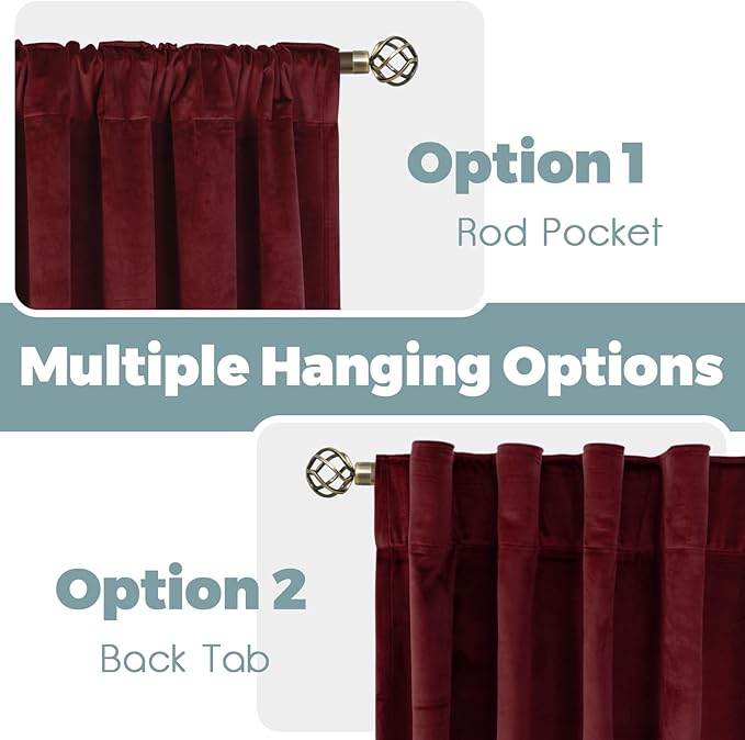 BGment Red Velvet Blackout Curtains for Living Room, 84 inches Long Thermal Insulated Curtains Noise Reduce Back Tab and Rod Pocket Luxury Panels for Bedroom, 2 Panels, 60 x 84 Inch
