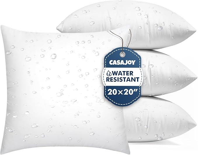 Pack of 4 20x20 Outdoor Pillows, Water Resistant Throw Pillow Inserts, Cushion Inner Pads for Patio, Sofa, Waterproof Pillow Insert