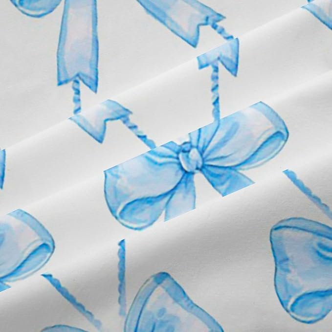 Feelyou Blue Bow Curtains for Bedroom Living Room (2 Panels, 42 x 84 Inch) Cute Bowknot Room Darkening Blackout Curtain Boys Girls Kawaii Blackout Curtains Bow and Stripes Window Treatments