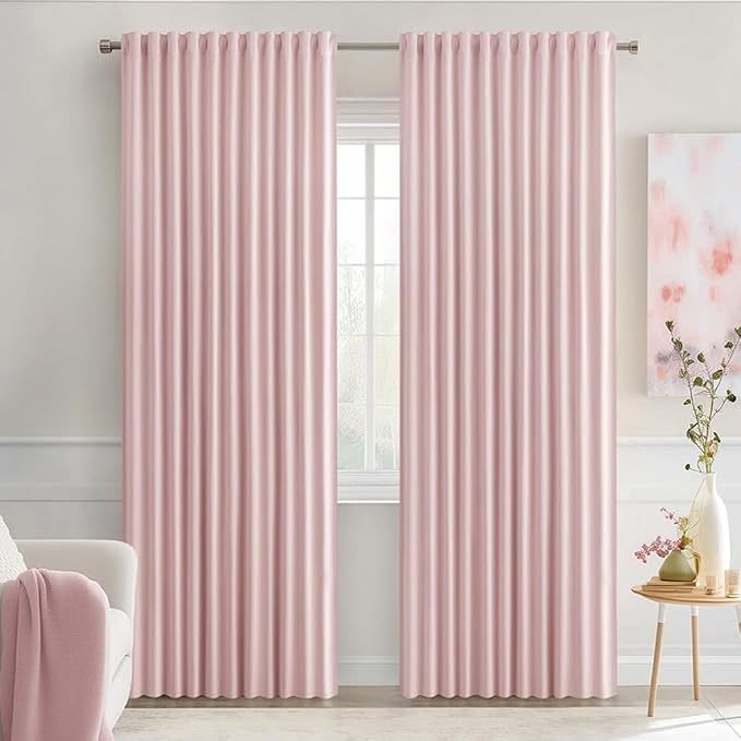 MIULEE Light Pink Back Tab Blackout Curtains 84 Inch Length 2 Panels Set for Living Room Bedroom Privacy, Rod Pocket/Pinch Pleated Thermal Insulated Room Darkening Light Blocking Drapes, W66xL84
