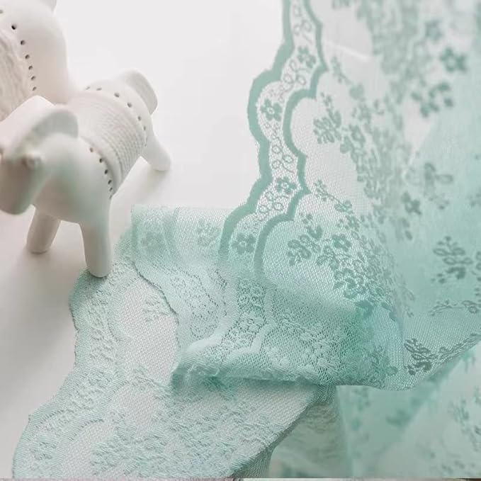 YJ YANJUN Vintage Lace Curtains 63 Inch Length-Victorian Floral Aqua Sheer Curtain Panels for Nursery Girls Kids Bedroom Seafoam Coastal Beach Room Decor 52 x 63 inch 2 Panels, Retro Mint Green