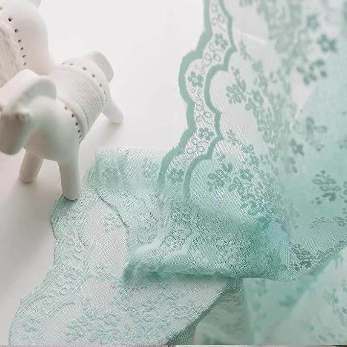 YJ YANJUN Vintage Lace Curtains 96 Inches Long-Victorian Floral Pattern Aqua Sheer Curtain Panels for Living Room Bedroom,Light Filtering, Shabby Chic Memaid Beach Drapes 2 Panels 52W x 96L