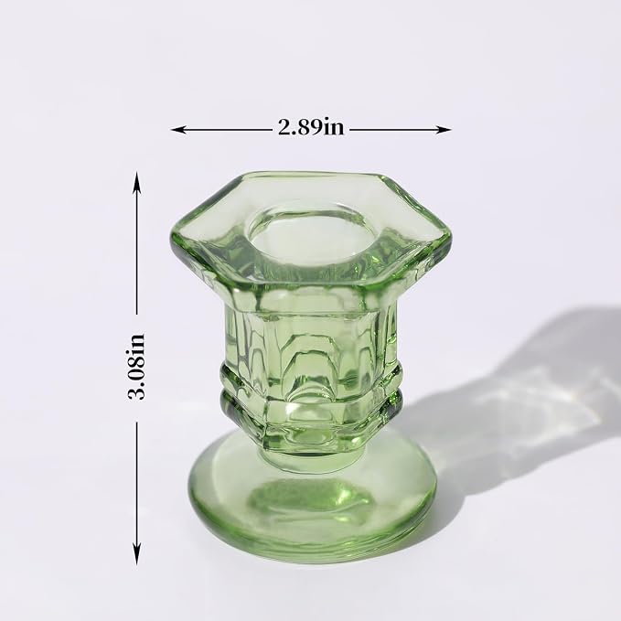 Lanttu 12 Pcs Green Candlestick Holders Bulk Glass Candle Holders Set | Crystal Taper Candle Holder for Wedding, Table Centerpiece, Home Decoration