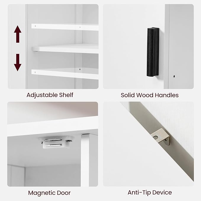 Iwell Storage Cabinet with 2 Doors and 4 Storage Shelves, Buffet Cabinet, Bathroom Cabinet for Living Room, Entryway, Home Office, White