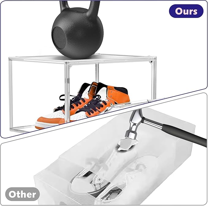 10 Pack Magnetic Shoe Boxes Acrylic Shoe Display Case, Size 12 Sneaker Storage Box Stackable Shoe Containers, Clear Dustproof Shoe Cabinet for Entryway, Closet, Underbed,Hallway, Bathroom
