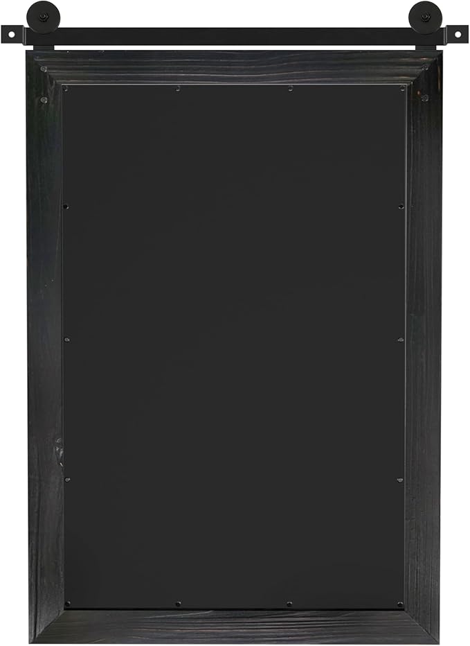 COGOOD Farmhouse Barn Door Mirror - 17 x 26 Rustic Wood Framed Wall Mirror for Bathroom, Living Room, Entryway Wall Decor (Black)