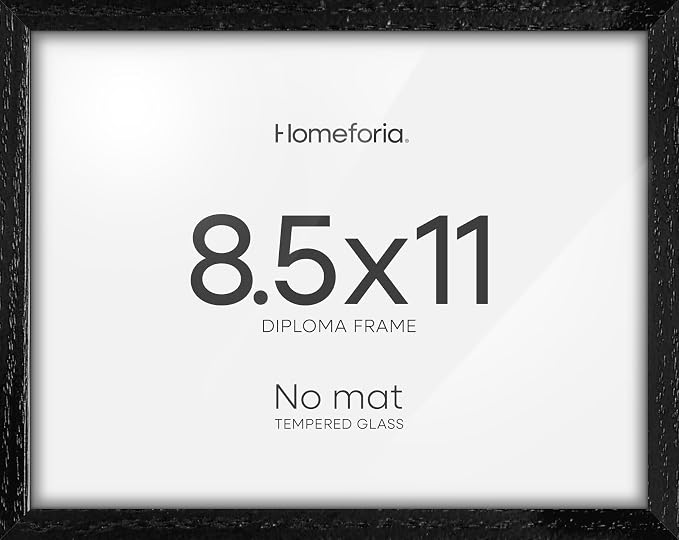 Homeforia 8.5x11 Diploma Frame Black Wood, High End Oak 8.5 x 11 Certificate Frames, 11x8.5 Black Document Frames for Wall or Tabletop, 8.5 by 11 Award Wooden Frame, Tempered Glass, Wall Kit, Set of 3