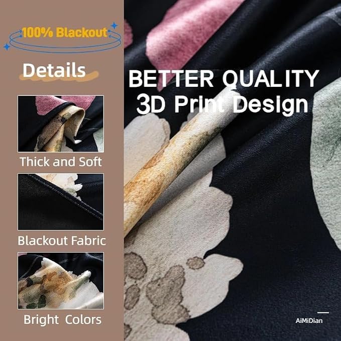 Floral Blackout Curtains 108 Inch Long 2 Panels Set Grommet Colorful Big Flower Patterned Thermal Insulated Black Out Room Darkening Thick Window Drapes for Bedroom Living Room 52 x 108 inch
