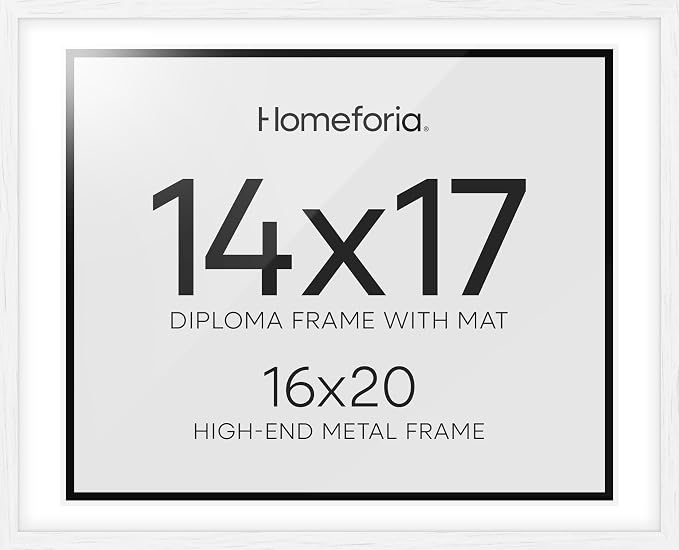 Homeforia 16x20 Diploma White Frame, High End Oak 16 x 20 Certificate Wood Frames with Mat 14 by 17 inch, 20x16 Document Frame Matted to 14x17, Wooden Degree Frames, Tempered Glass, Wall Kit, Set of 2