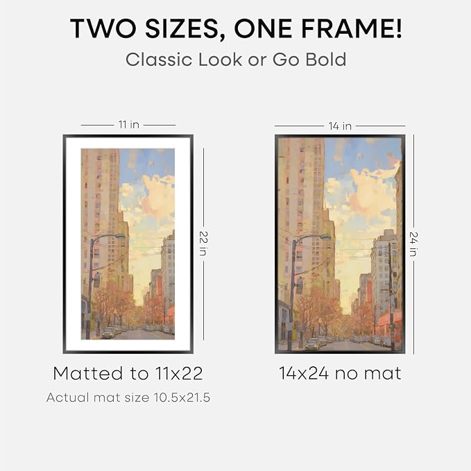 Homeforia 14x24 Picture Frame Black, High End Metal 14x24 Poster Frames with Mat 11x22 for Photo, 14 x 24 Black Frame Matted to 11 x 22 inch Print, 24x14 Thin Frame, Tempered Glass, Wall Kit, Set of 3
